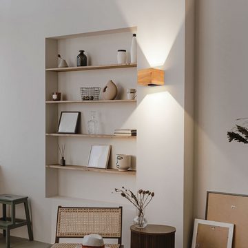 etc-shop LED Wandleuchte, Leuchtmittel inklusive, Warmweiß, Wandleuchte Wandlampe Holzleuchte Designleuchte Wohnzimmer Up-