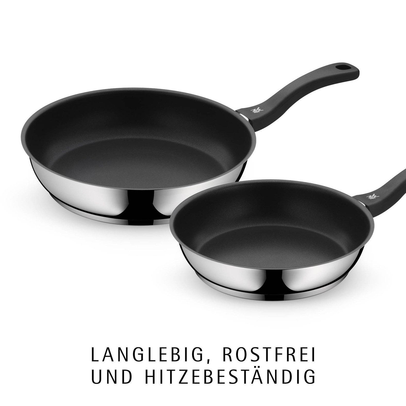 WMF Pfannen-Set Devil, Bratpfannen Induktion, robuste Antihaftversiegelung, Cromargan® Edelstahl Rostfrei 18/10 (Set, 2-tlg., 2x Pfannen Ø 24/28 cm), TransTherm®-Allherdboden, für alle Herdarten geeignet, Bakelitgriff