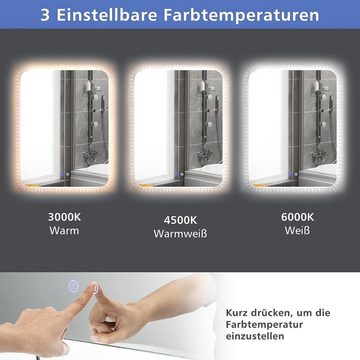 KOMFOTTEU Wandspiegel Hängespiegel, mit LED & Touch-Schalter