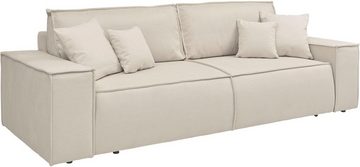 andas 3-Sitzer FINNLEY Schlafsofa 257 cm, Schlaffunktion mit Bettkasten (200/136cm), in Aqua Clean-Bouclé u. Struktur fein