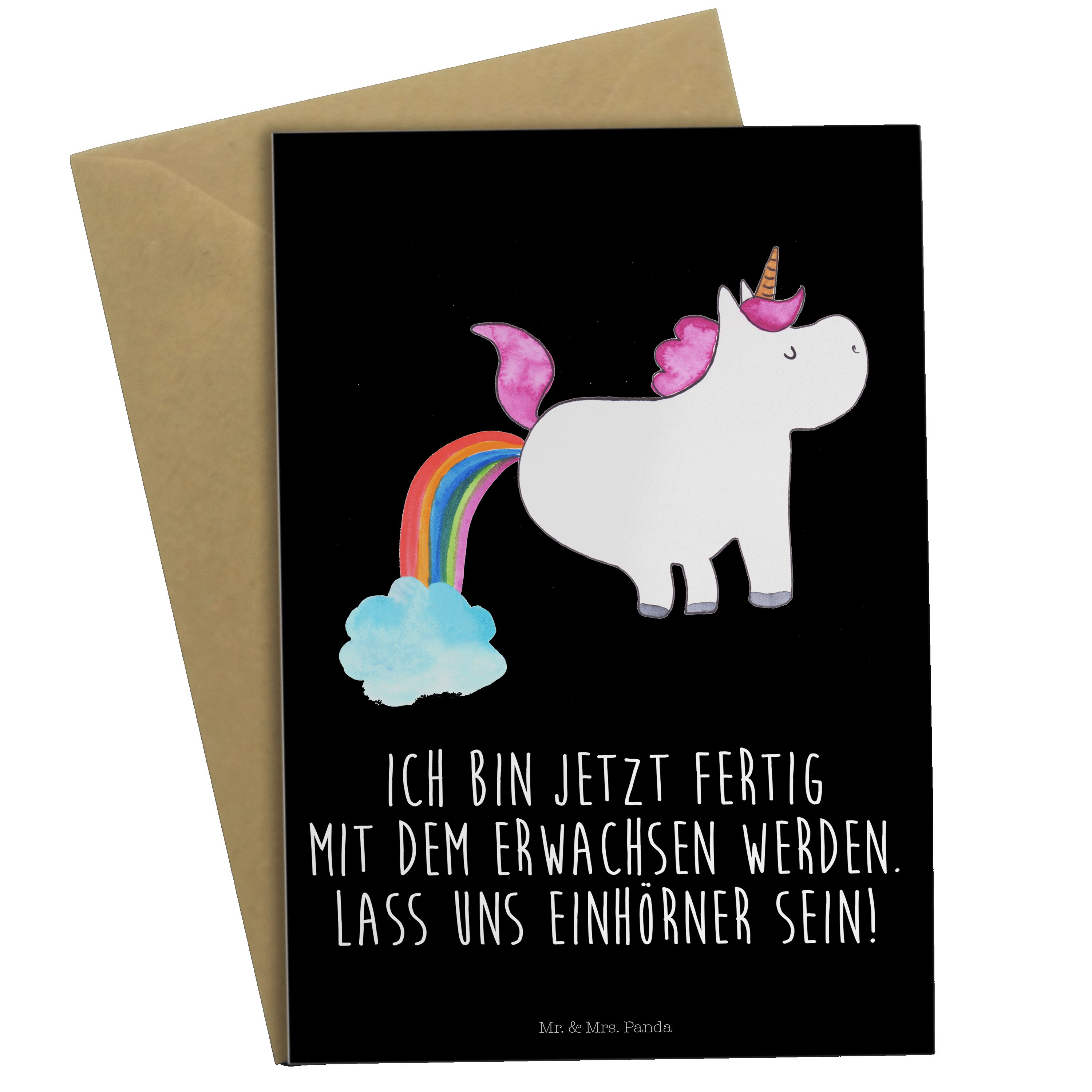 Mr. & Mrs. Panda Grußkarte »Einhorn Pupsend Schwarz Regenbogen