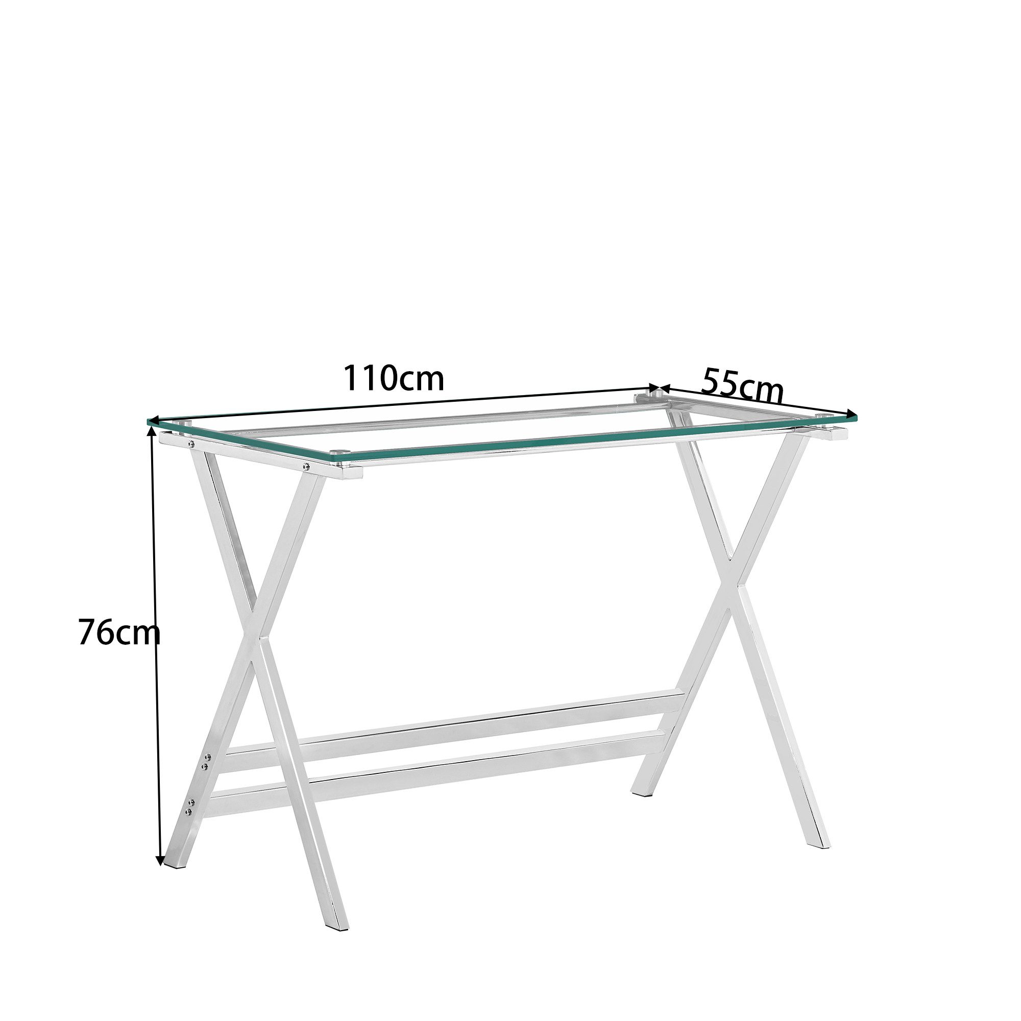 Celya Computertisch Sofatisch aus Glas (Transparente Tischplatte aus gehärtetem Glas, abgerundete Kanten), Ideal für Wohnzimmer, Schlafzimmer, Homeoffice