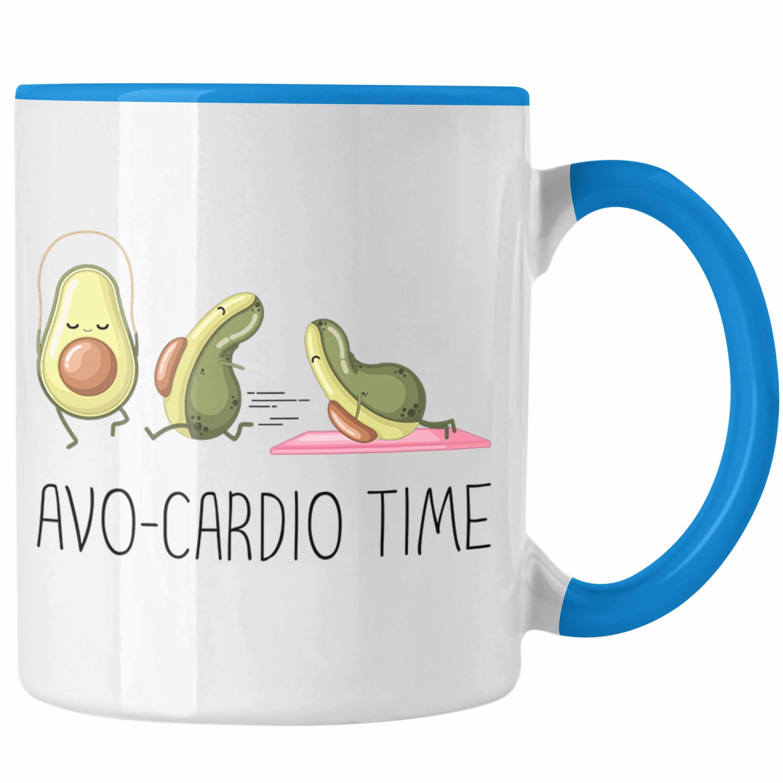 Trendation Tasse Lustige Fitness-Tasse "Avo-Cardio Time" Lustiges Geschenk Fitness-Enth Blau