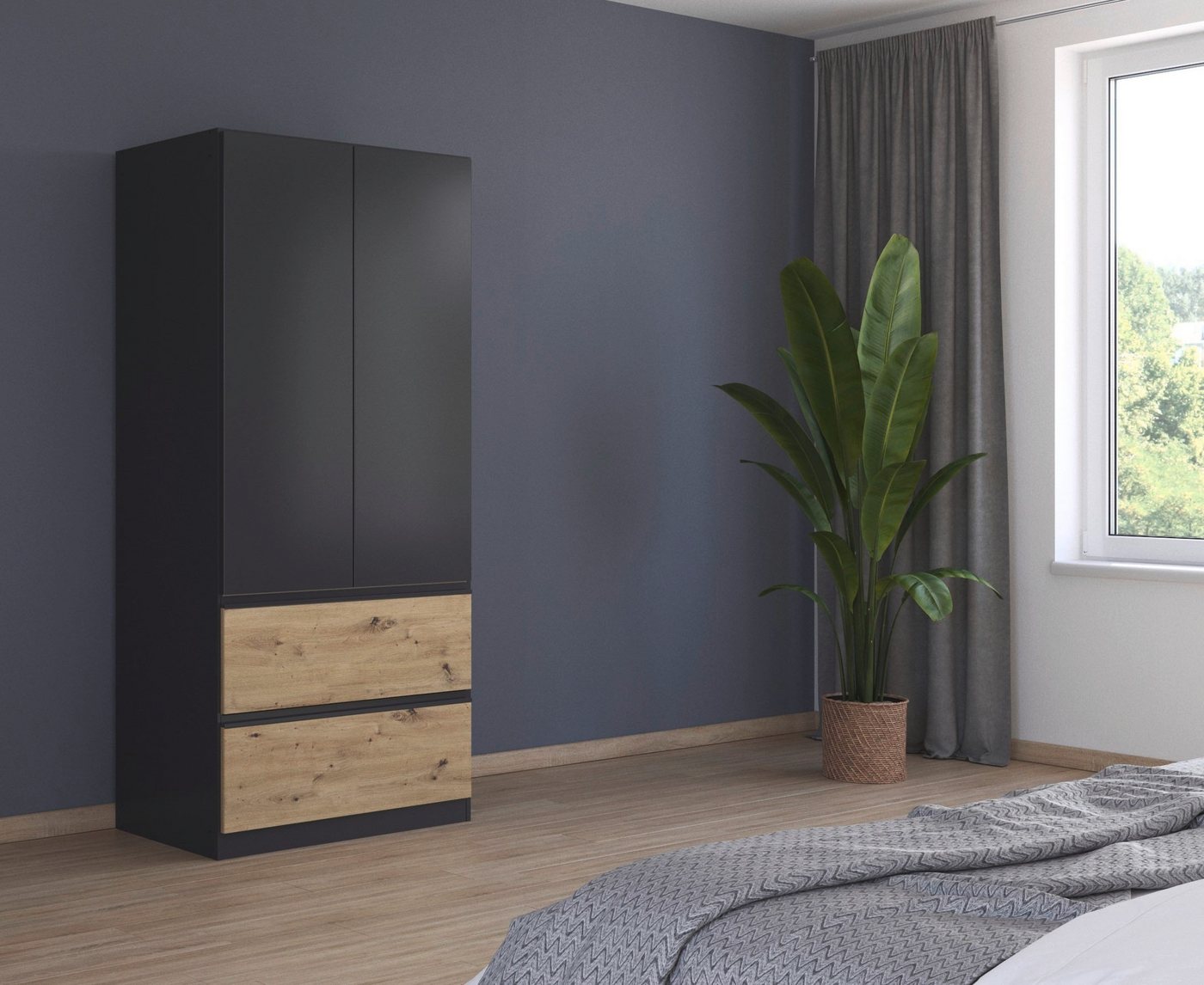 rauch Drehtürenschrank Kleiderschrank Schrank Garderobe COSTA in den Breiten 91/136/181 cm (in 3 Ausstattungen BASIC/CLASSIC/PREMIUM) viel Platz, grifflose Front und Push-to-Open Funktion MADE IN GERMANY