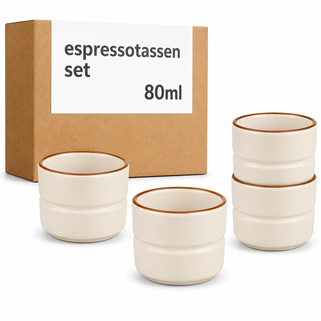 Cosumy Tasse Kaffeetassen Set 4 St. horizontal stapelbar Keramik - Rillenoptik, 4-tlg., Keramik, horizontal stapelbar, Rillenoptik, dickwandige Keramik, 4er-Set