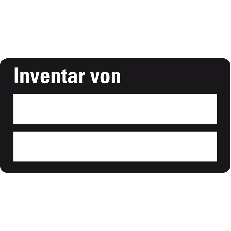 Hinweisschild Inventaretikett Inventar von,zweizeilig,schwarz,Folie,60x30mm,9/Bogen