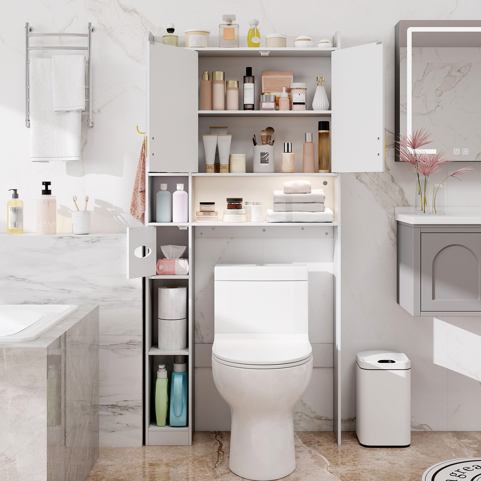 COSTWAY Badregal, Toilettenregal mit LED, Taschentuchbox, 7 Fächern 171cm günstig online kaufen