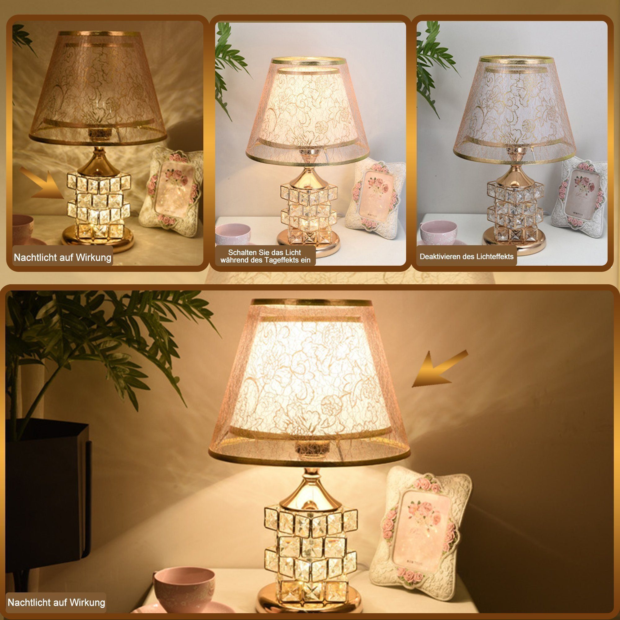 ibettertec LED Teichleuchte Kristall Tischleuchte,Gold Tischlampe Vintage,L günstig online kaufen