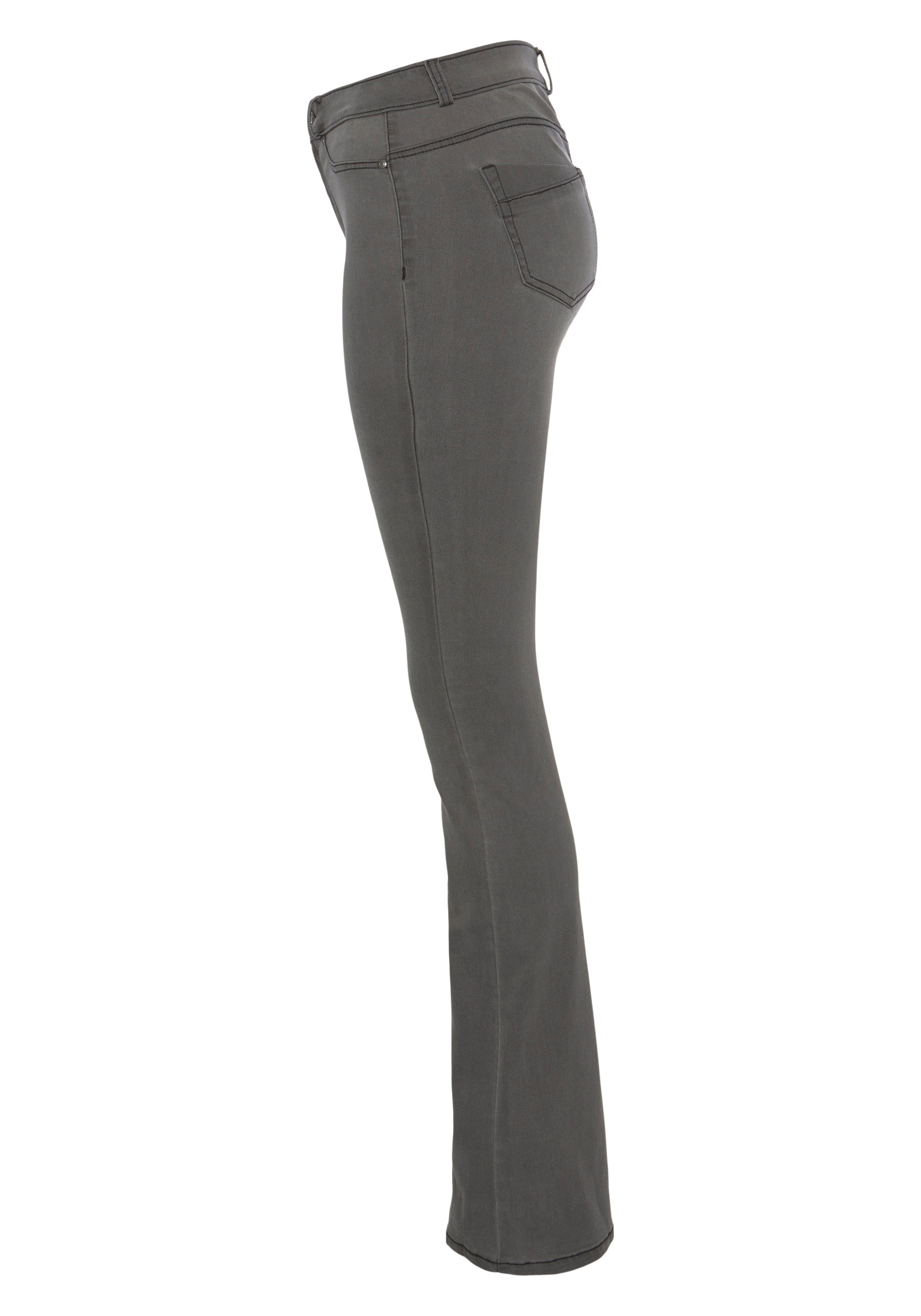 Arizona Bootcut-Jeans Ultra Stretch ausgestellte Beinform, Used-Waschung, hohe Leibhöhe