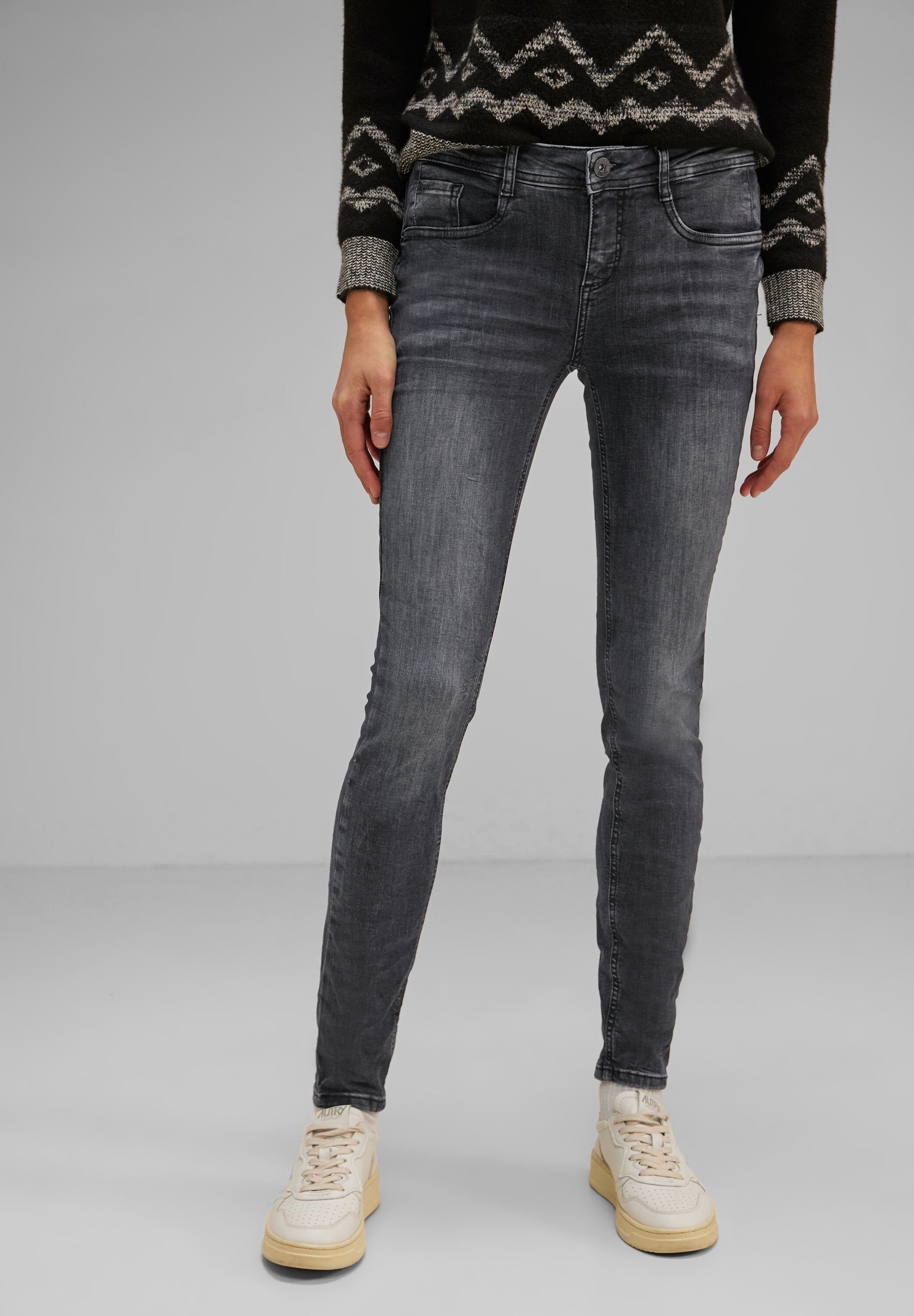 Jeans in STREET (1-tlg) ONE Steel One Grey Slim-fit-Jeans Netw Five Street Graue Pockets Slim Fit