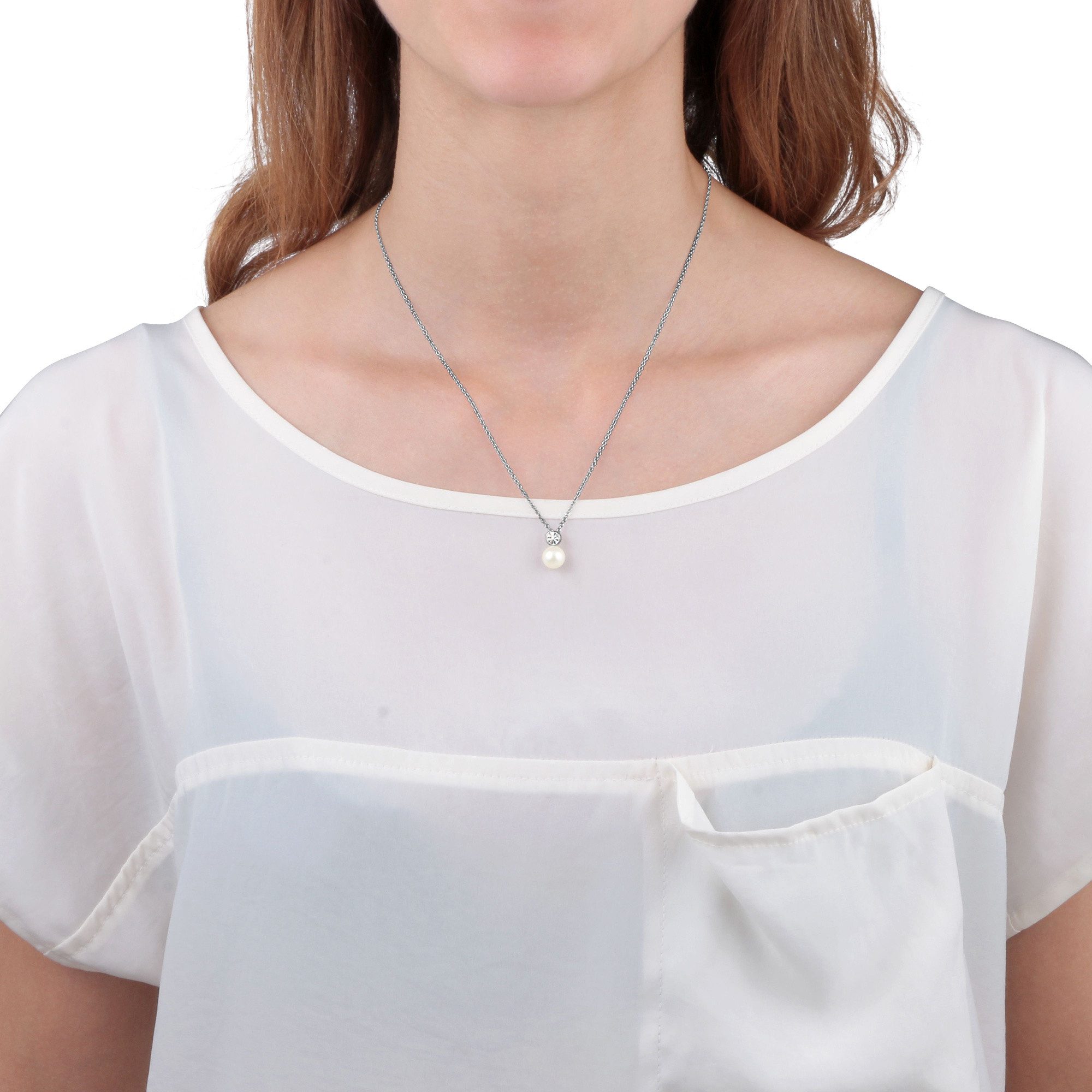 MORELLATO Kette mit Anhänger Perla Halskette SANH02 925 Silber Zuchtperle Zirkonia 40+5 cm Damen