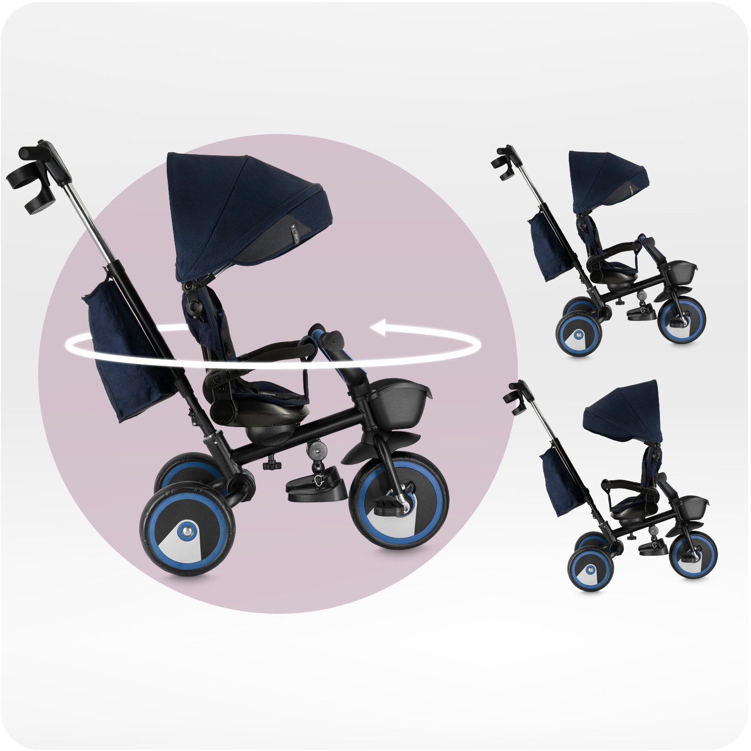MoMi Dreirad-Kinderwagen Ivi, 360° drehbarer Sitz & höhenverstellbare Schiebestange – Bild 4 von 5