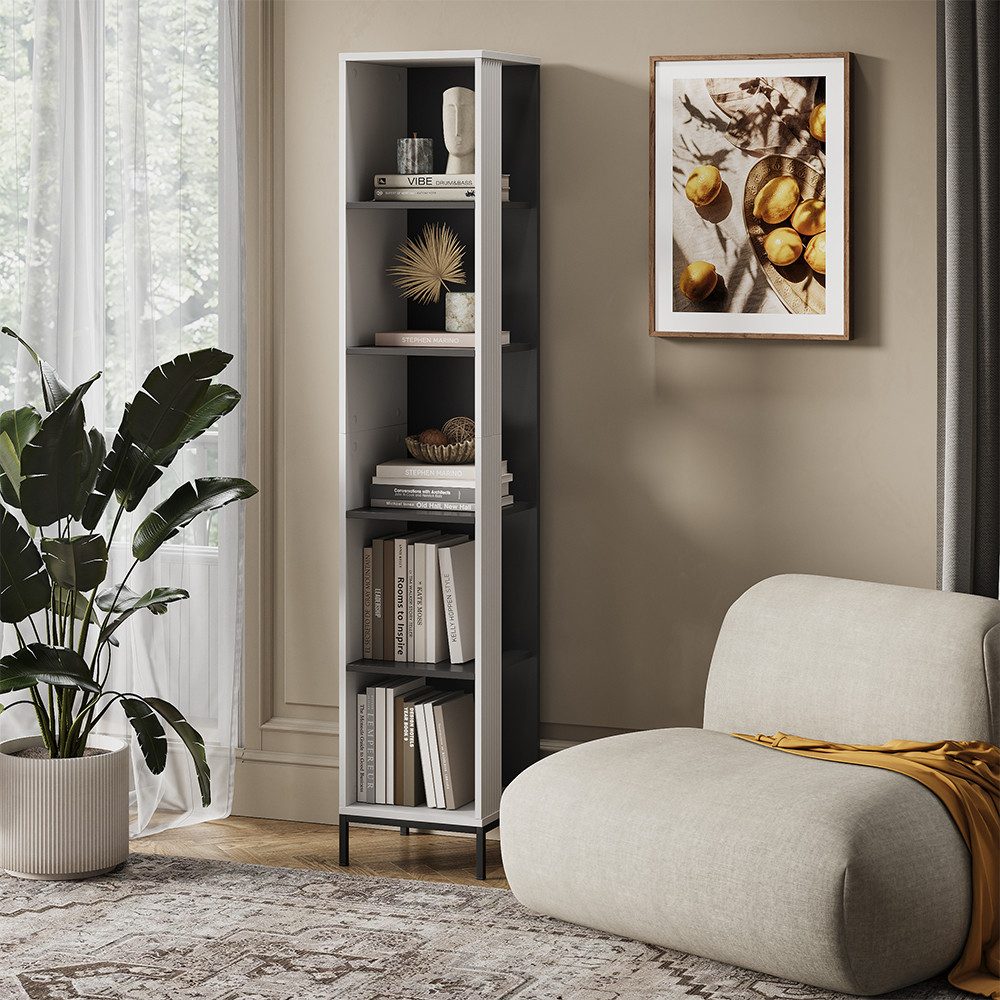 Vicco Bücherregal Eliza, Weiß, 36 x 188 cm mit 5 Fächern, 1-tlg.
