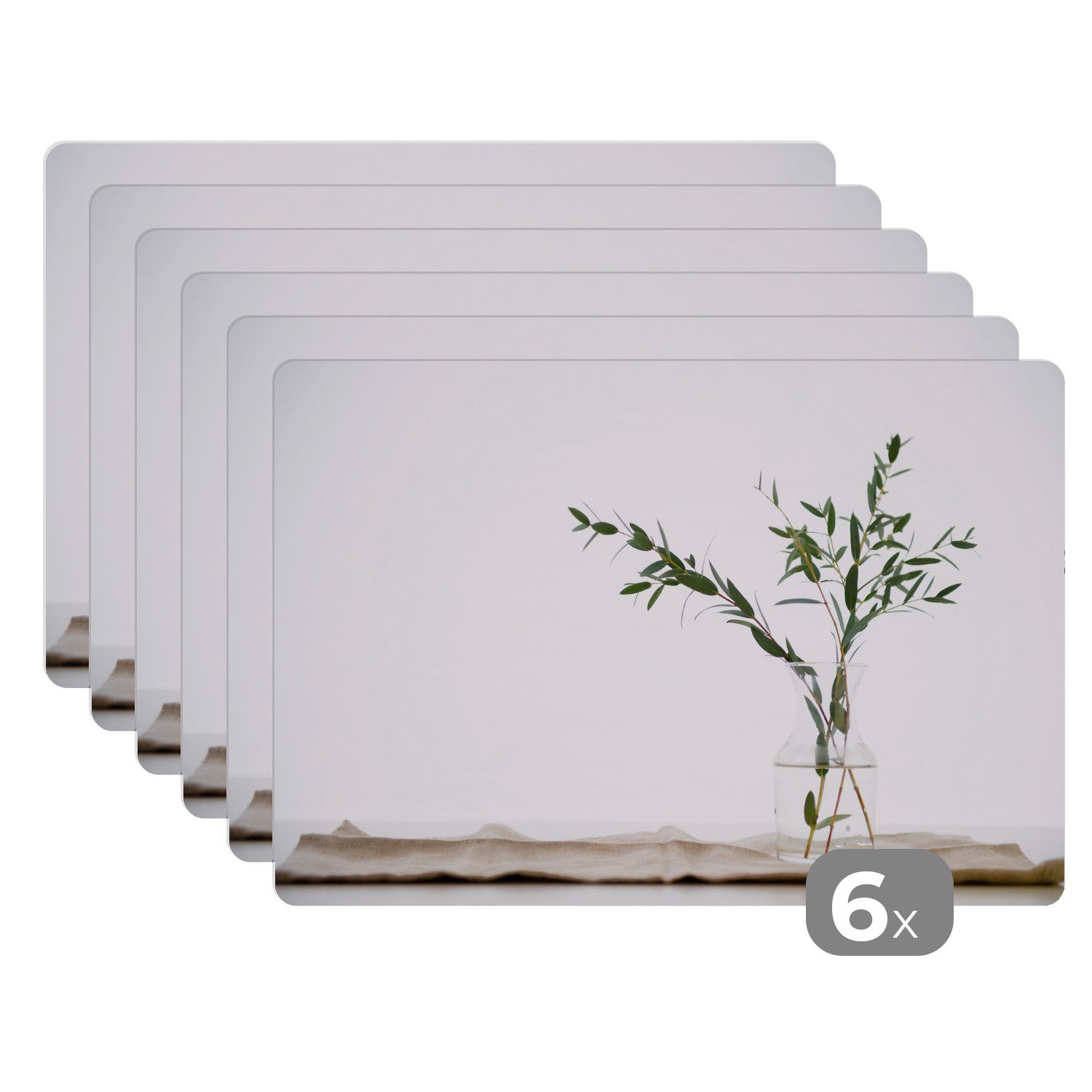 Platzset, Eukalyptuszweige in einer Glasvase, MuchoWow, (6-St), Platzset, Platzdecken, Platzmatte, Tischmatten, Schmutzabweisend