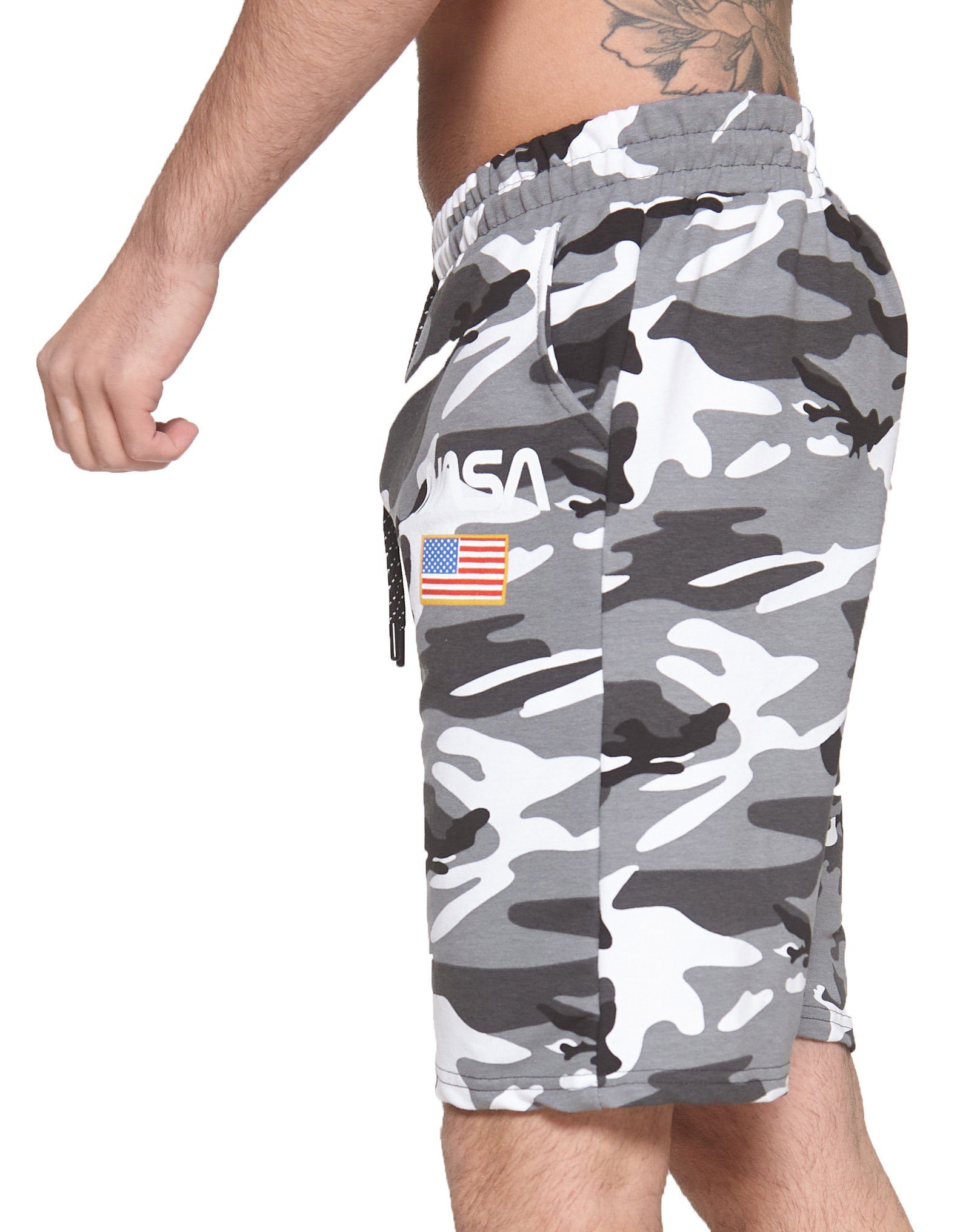 Jogger Camouflage Fitness Bermudas John Casual Camo Herren Jogging Design) Hose Sweatpants, modischem White (Kurze Short Street Freizeit im Hose Kayna Shorts 1-tlg.,