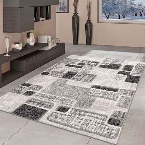Teppich Moderner Teppich Aragon 56 kariert Retro, TaraCarpet, rechteckig, Höhe: 13 mm, kariert Retro grau Wohnzimmer Schlafzimmer Esszimmer 080X150 cm
