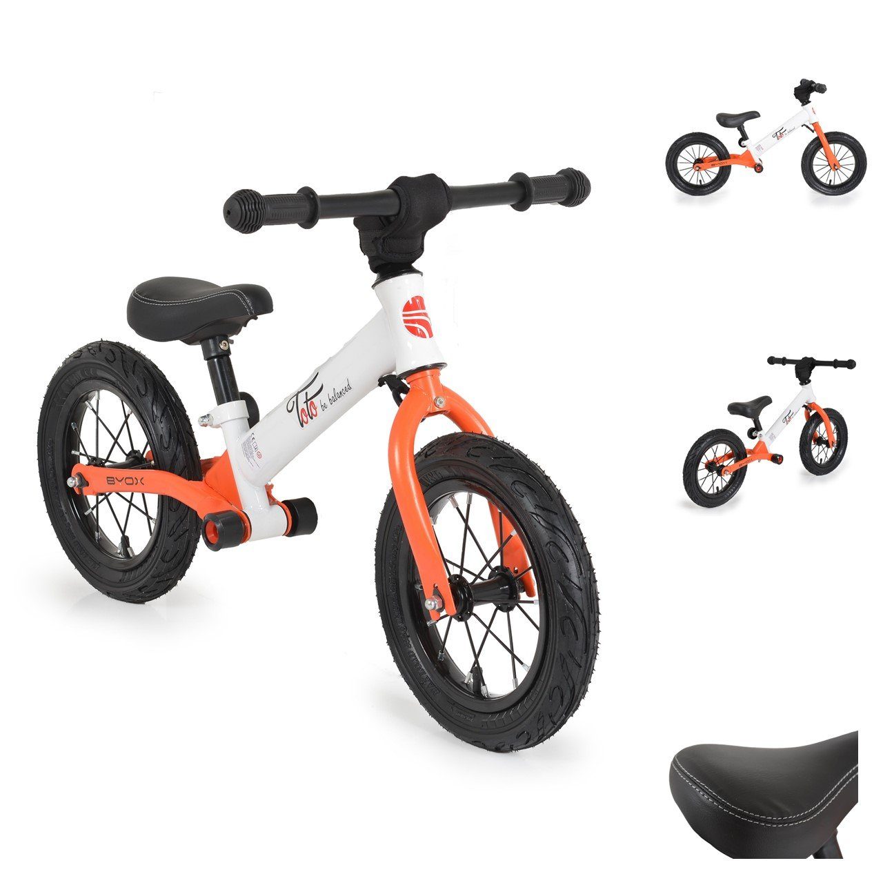 Byox Laufrad Laufrad ToTo 12 Zoll 12 Zoll Zoll, Luftreifen, Anti-Rutsch-Griffe, Sattel einstellbar