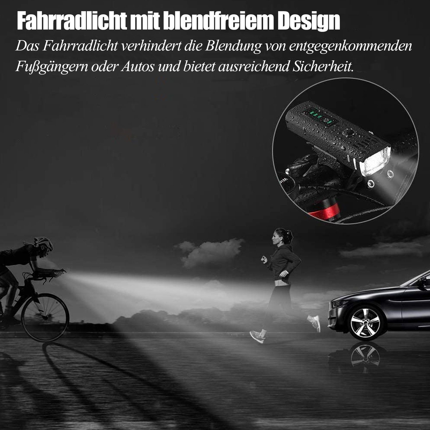 LED Akku Fahrrad Licht Beleuchtung Set Scheinwerfer mit Fahrrad Rücklicht Lampe 