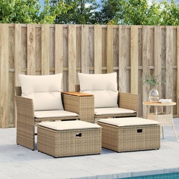 vidaXL Loungesofa Gartensofa 2-Sitzer mit Hockern Beige Poly Rattan, 1 Teile