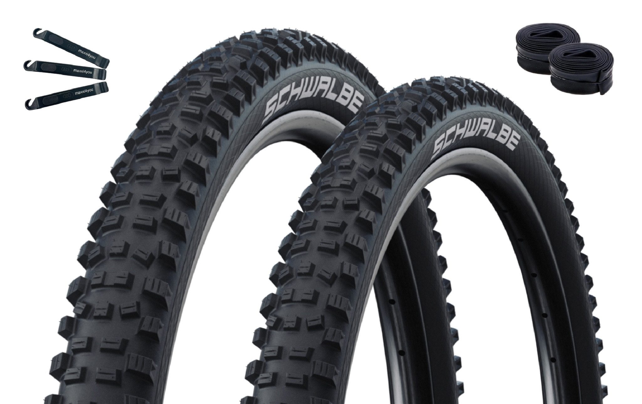 maxxi4you Fahrradreifen Faltreifen Schwalbe 2 x Hans Dampf Schwarz 60-559 + 2 AV13 inkl. RH