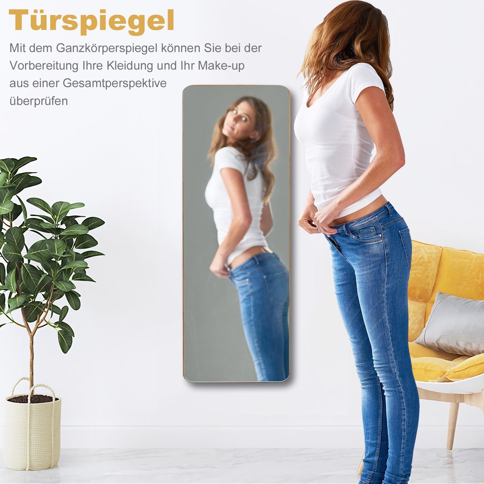 COSTWAY Wandspiegel Ganzkörperspiegel, mit 2 Haken, 100cm x 35cm