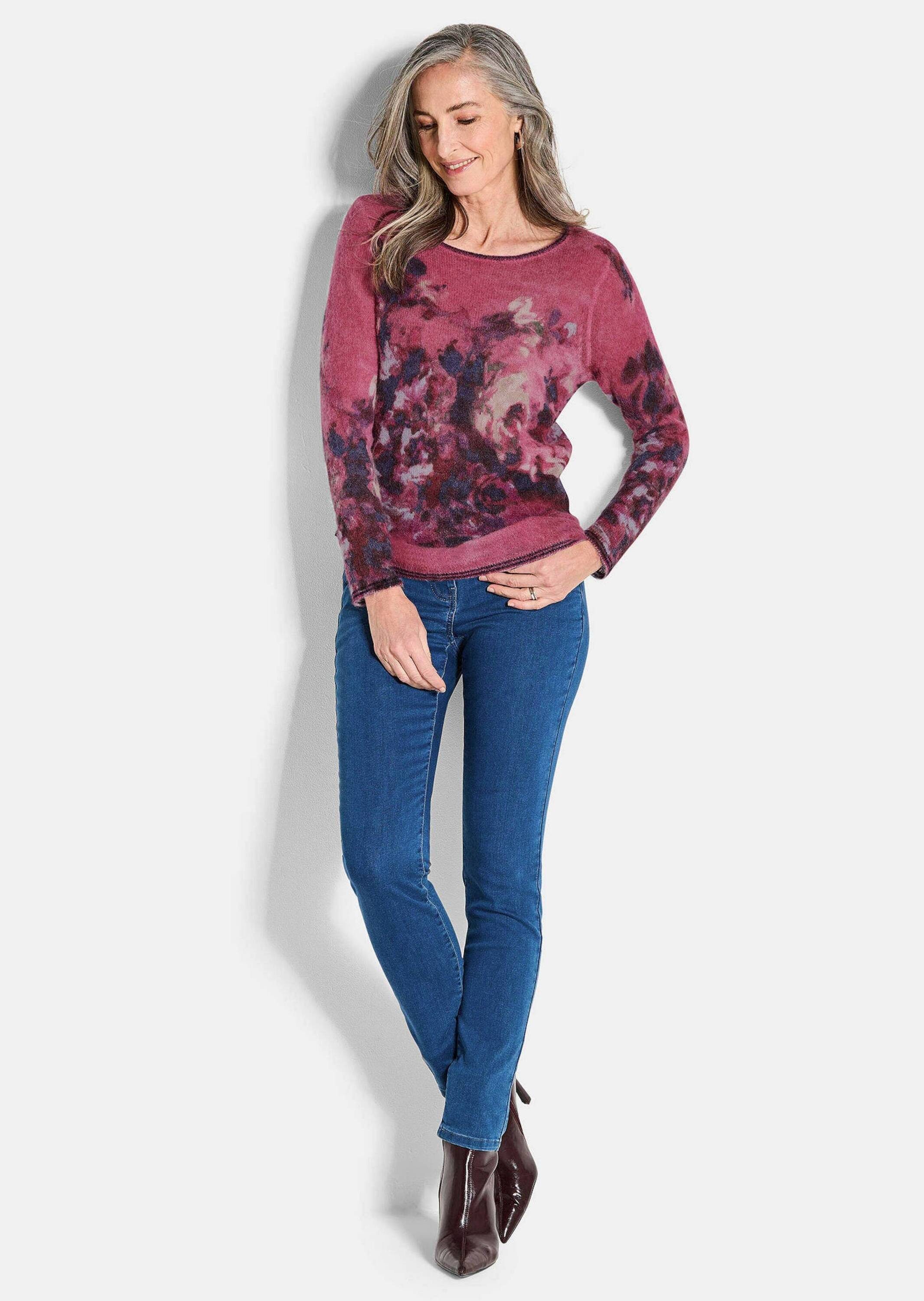 GOLDNER Strickpullover Wollpullover floral, U-Boot-Ausschnitt Strickpullove günstig online kaufen