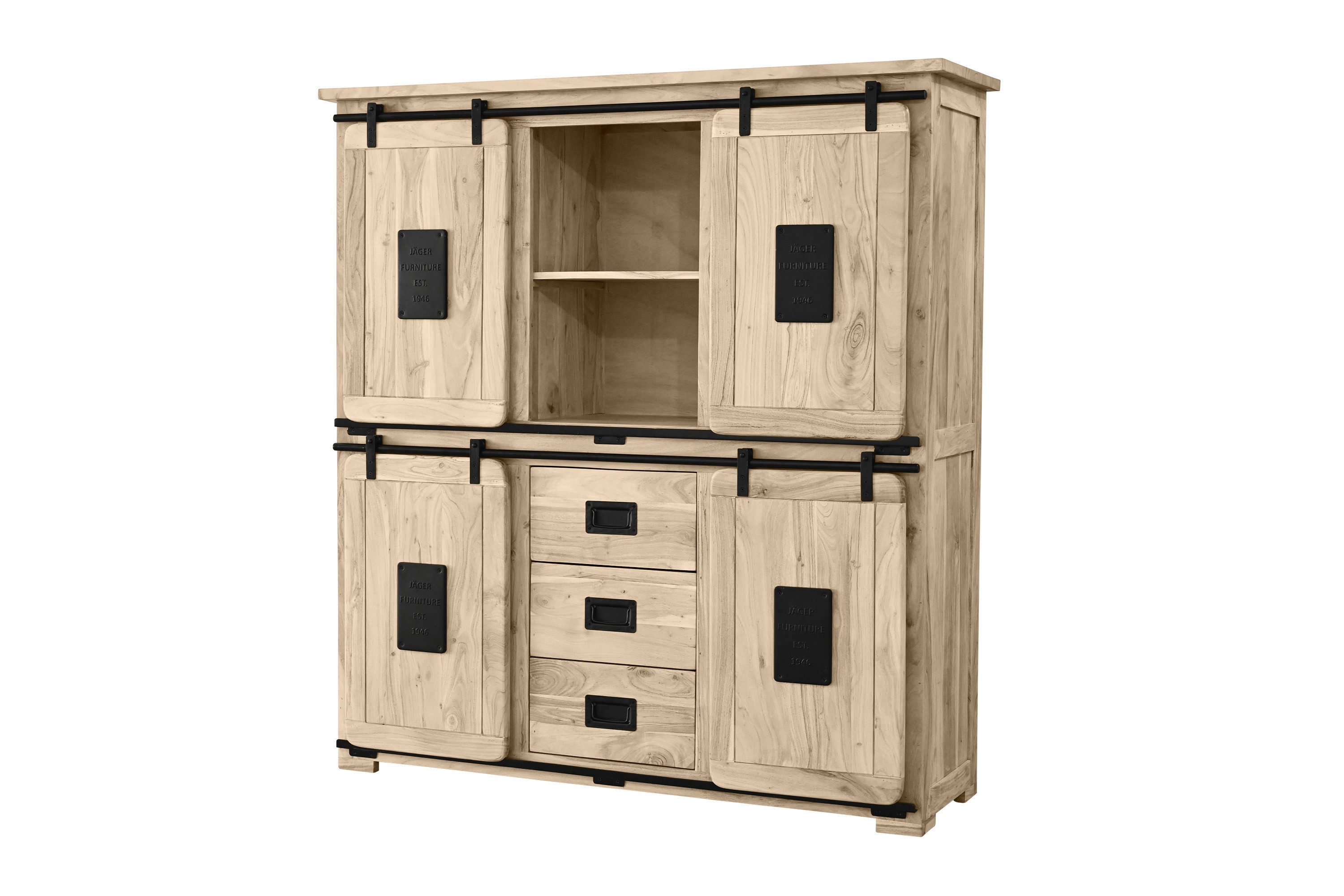 SAM® Highboard Gia, Akazienholz, mit Baumkante oder gerader Kante, Industrial-Design