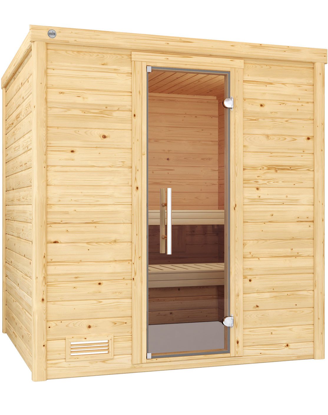 weka Sauna Massivholzsauna BERGEN 2, BxTxH: 195,5 x 195 x 205 cm, 45 mm, Blockbohlen, moderne Ganzglastür