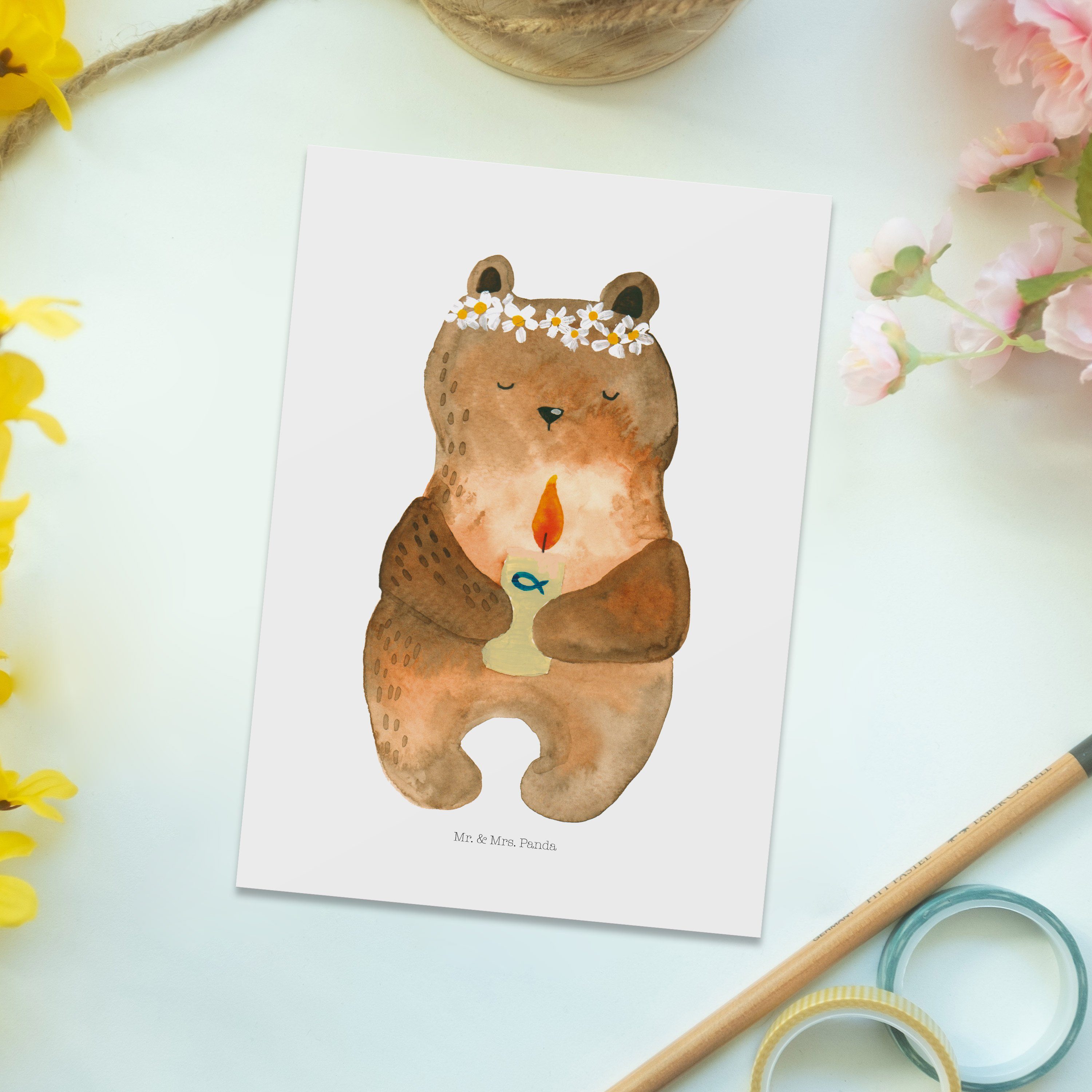 Taufkerze, Mr. Postkarte - - Segen, & Geschenk, Weiß Mrs. Panda Dankeskarte Gottes Kommunion-Bär