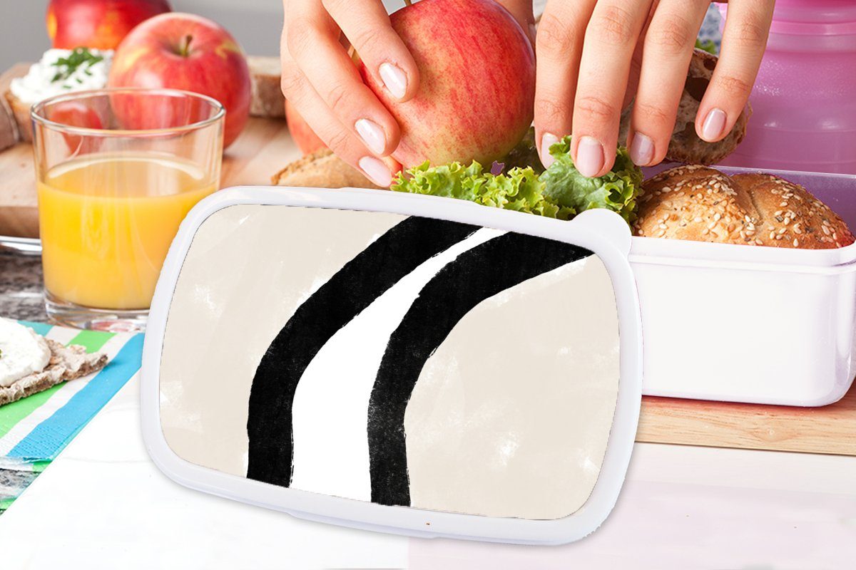MuchoWow Lunchbox Abstrakt - Pastell, Erwachsene, - (2-tlg), und für und Brotdose, Kunststoff, für Kinder Mädchen Design weiß Linie Jungs Brotbox 