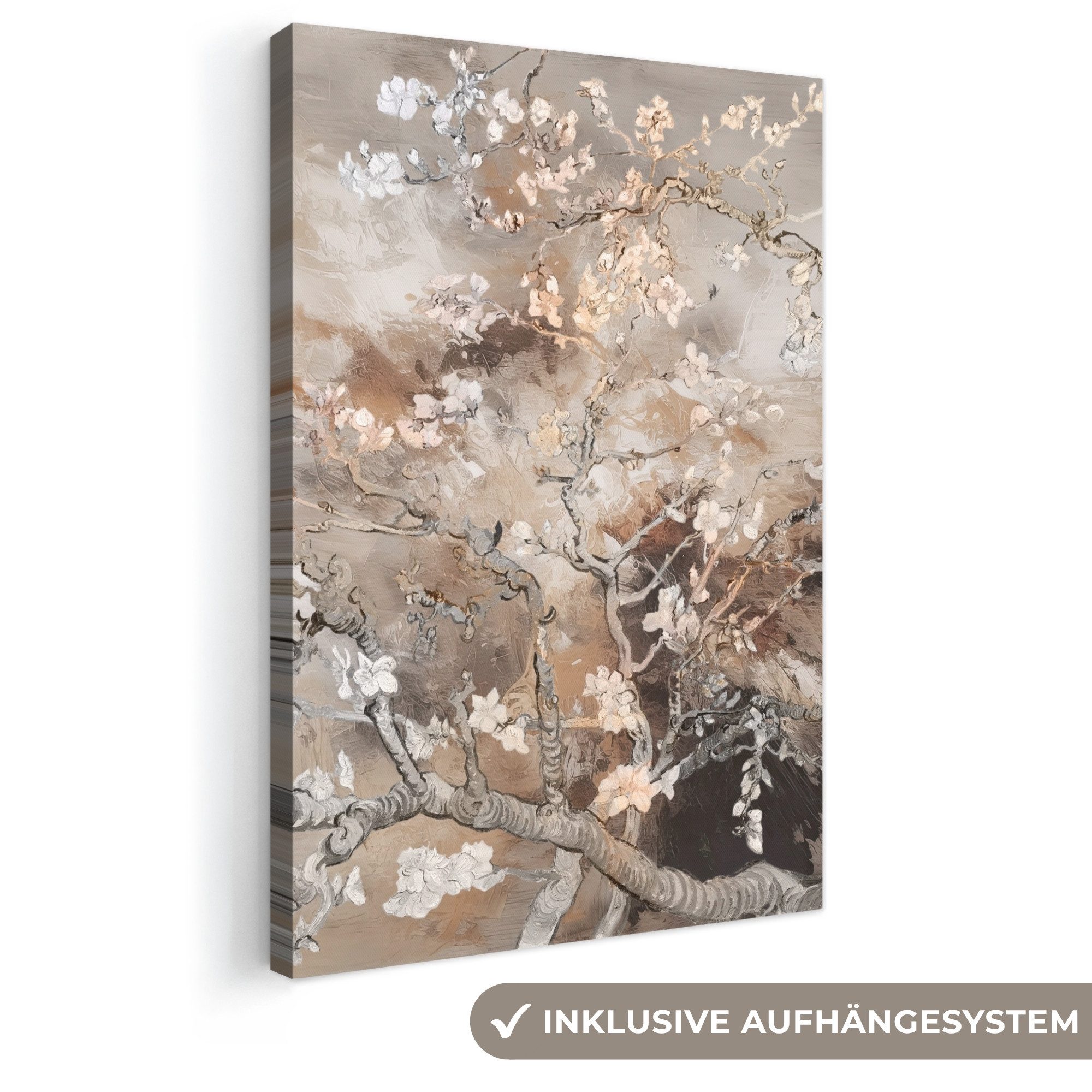 OneMillionCanvasses® Leinwandbild Mandelblüte - Kunst - Van Gogh - Beige - Abstrakt, Fotodruck (1 St), Leinwand Canvas Wandbild, Wanddekoration 20x30 cm