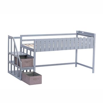 BlingBin Kinderbett Einzelbett 90*190cm Massivholzbett mit Lattenrost (1er Set, 1-tlg., Bett ohne Matratzen), Mit Kleiderbügel Aufbewahrungsbox und USB-Anschluss