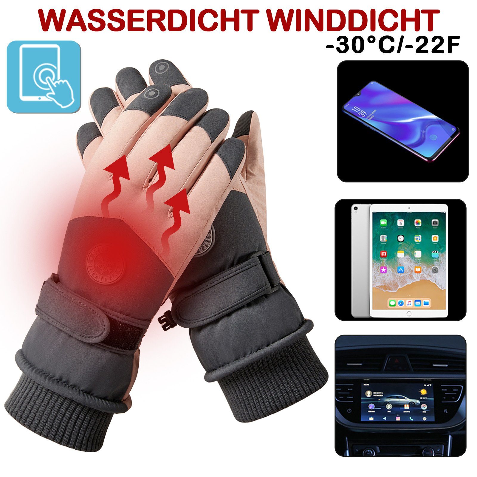 BTTO Hsch. Skihandschuhe Handschuhe Damen Herren Winter,Skihandschuhe,Winterhandschuhe Wasserdichte Touchscreen Handschuhe,für Skifahren Laufen Radfahren