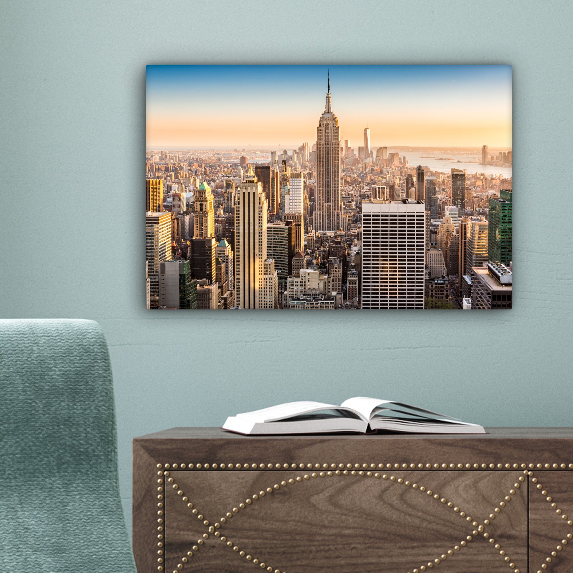 - cm Skyline, New - 30x20 Aufhängefertig, St), Leinwandbild OneMillionCanvasses® Leinwandbilder, Nebel Wandbild York Wanddeko, (1