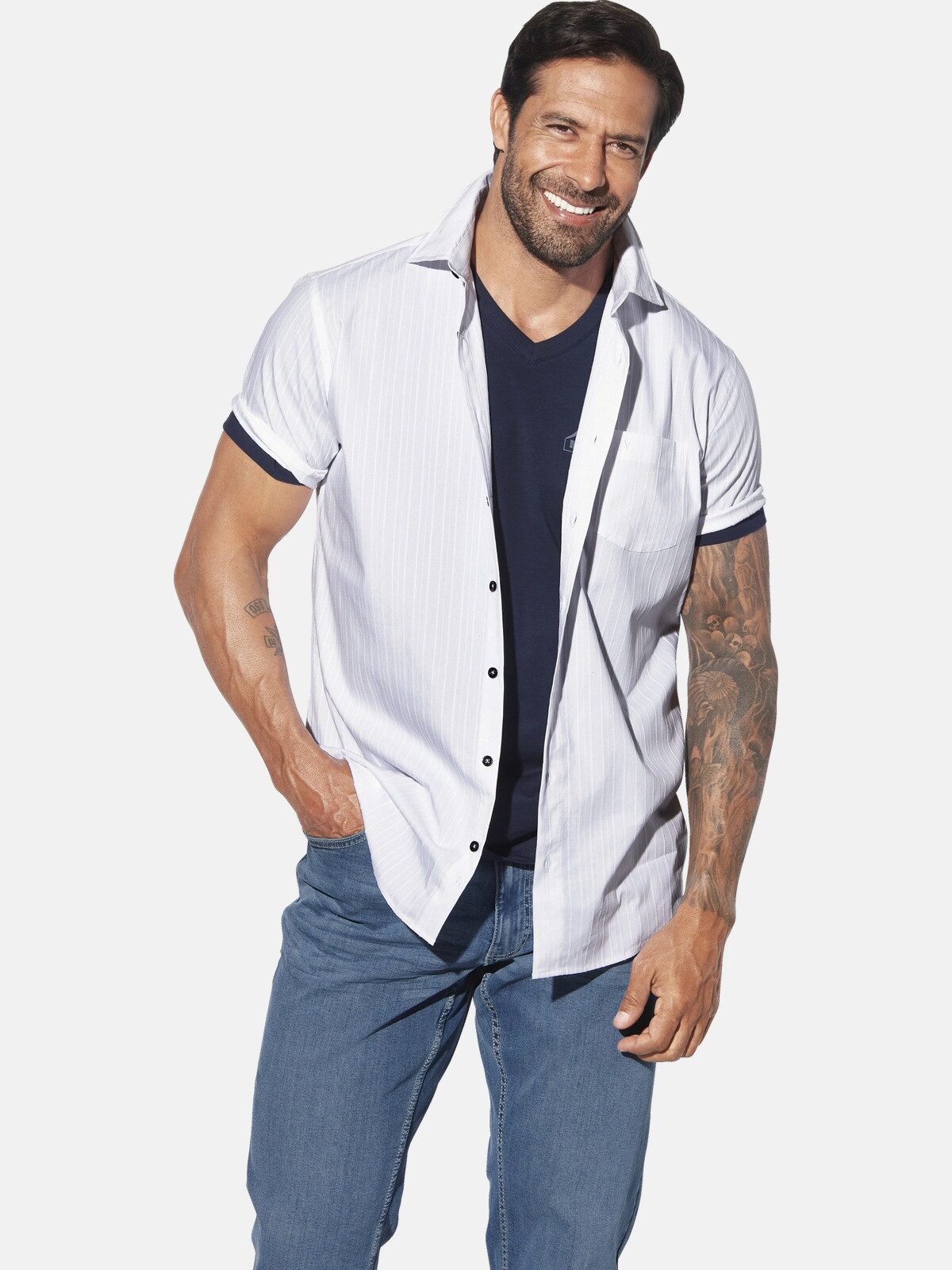 Jan Vanderstorm Kurzarmhemd JORMA mit Streifenmuster günstig online kaufen