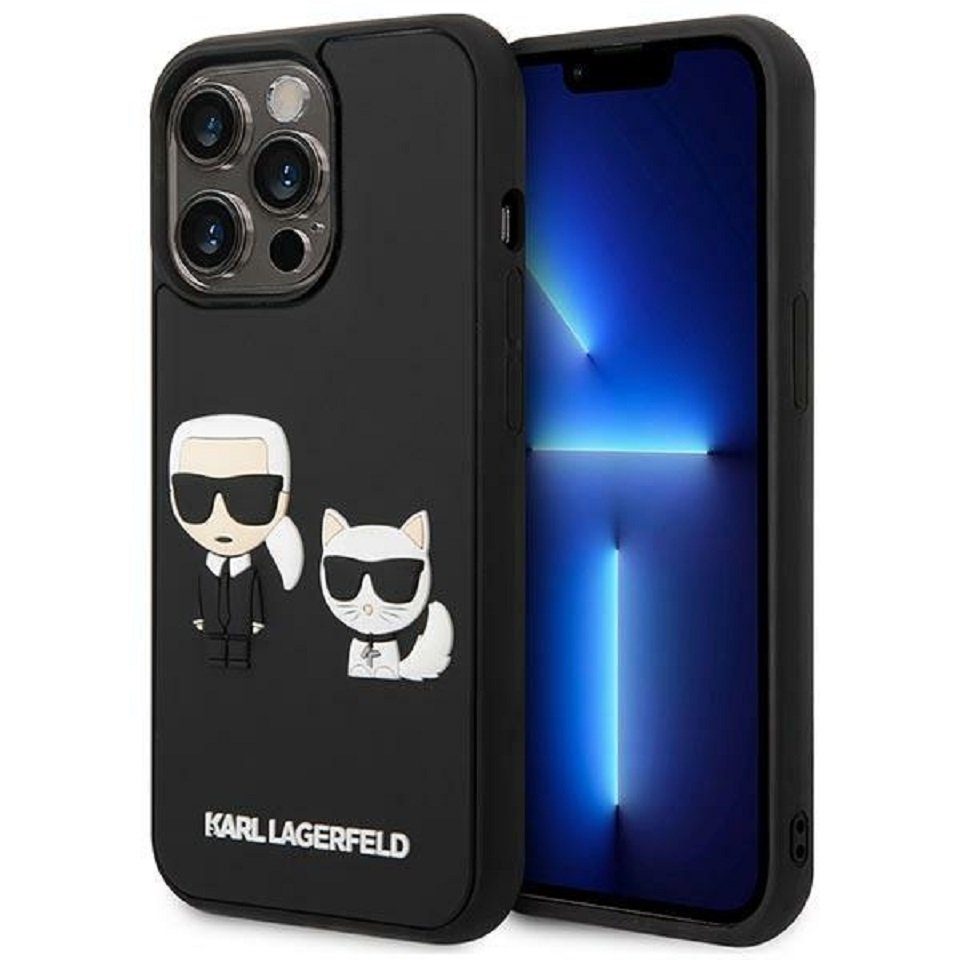 KARL LAGERFELD Handyhülle Case iPhone 14 Pro Kunststoff schwarz Katze und Karl 3D 6,1 Zoll, Kantenschutz