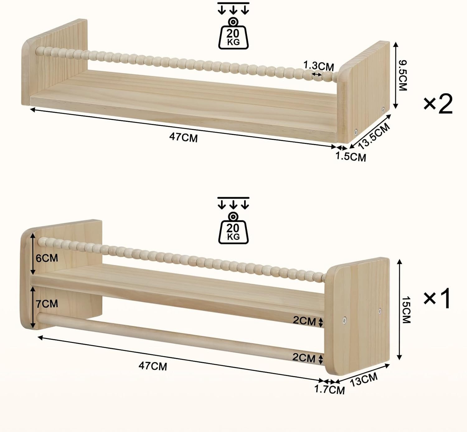 Woltu Kinderregal, 3-tlg., Bücherregal Wand, Montessori Regal, aus Massivholz