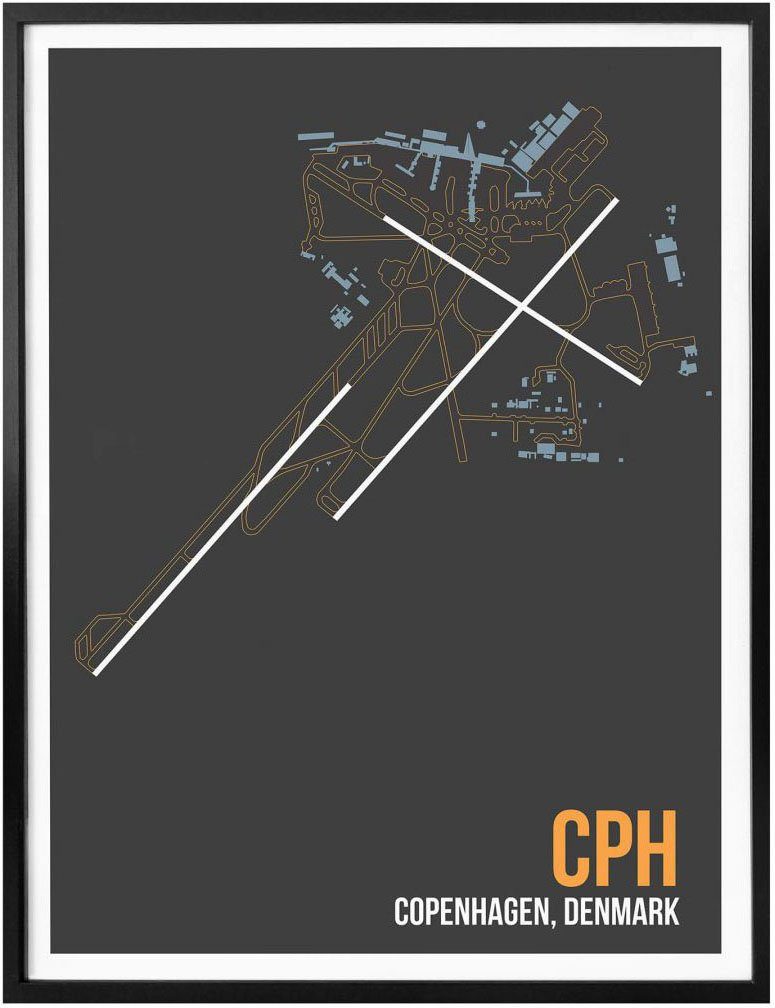 CPH Wandbild St), (1 Poster, Kopenhagen, Poster Grundriss Grundriss Wandposter Wall-Art Wandbild, Bild,