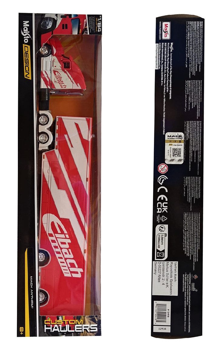 Bburago Spielzeug-Transporter Maisto Design 1:64 Mack Anthem Custom Haulers Truck mit Trailer Eibach