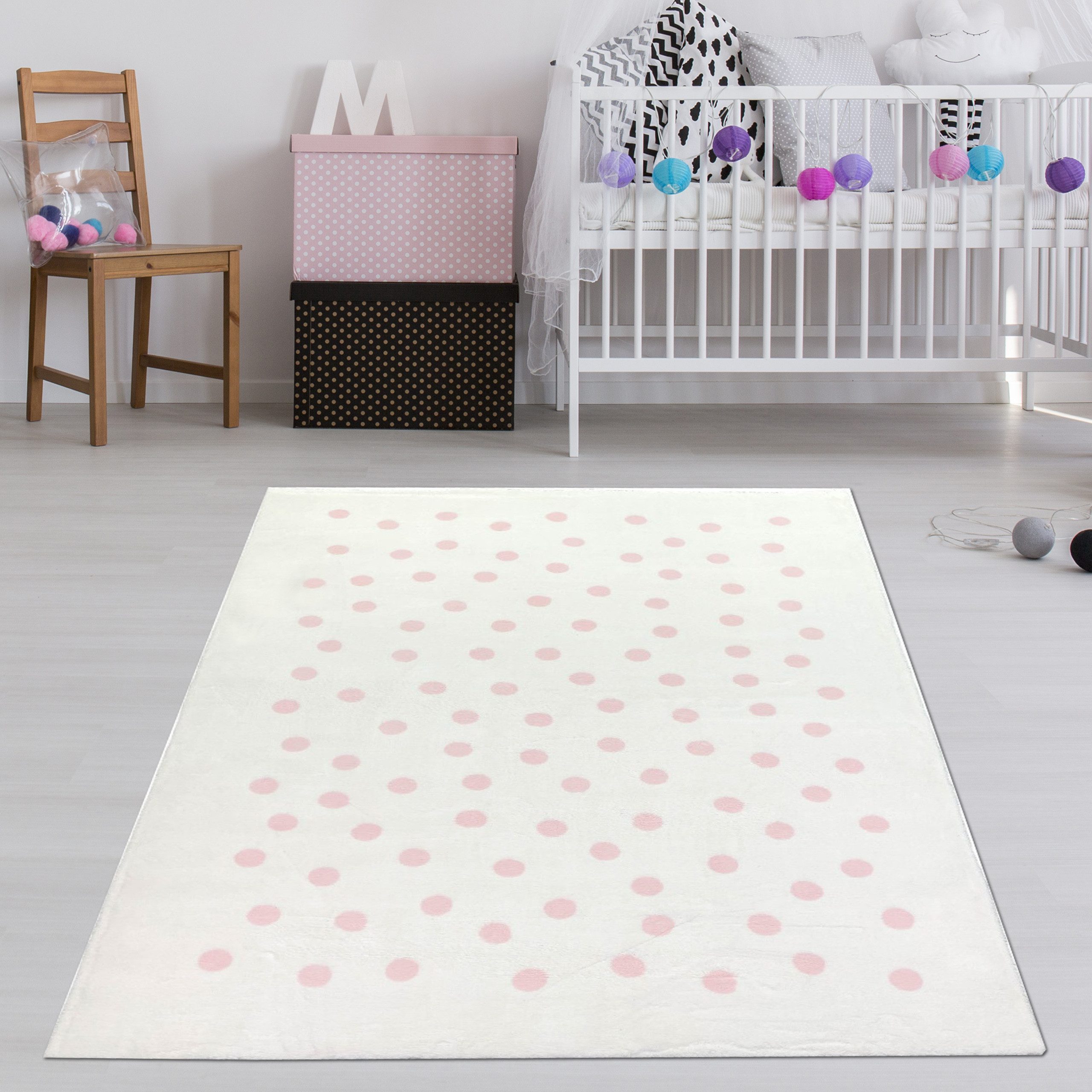 TeppichHome24 Teppich Kinderteppich mit rosa Punkten, günstig online kaufen