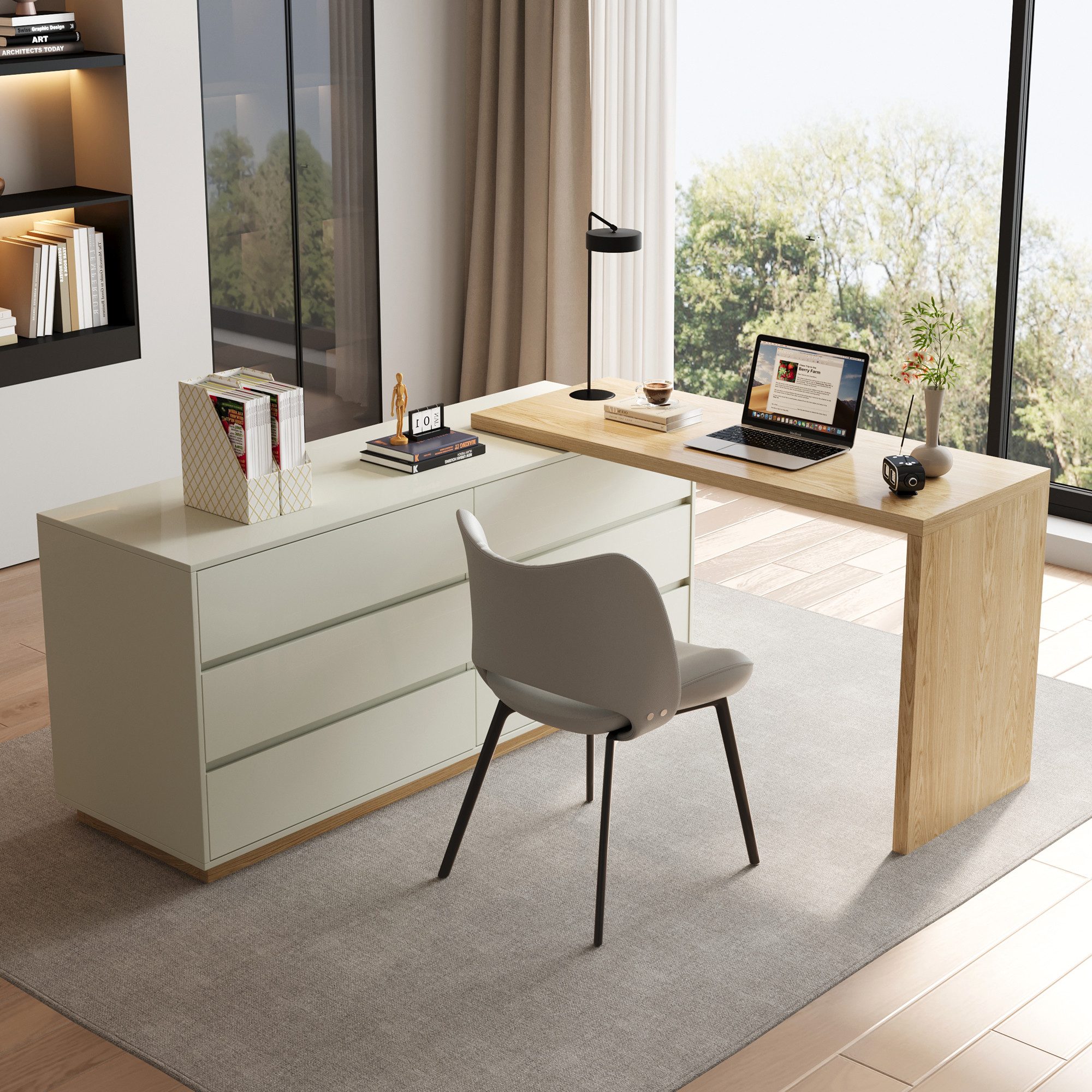 oleyluckidea Schreibtisch ausziehbar mit 6 Schubladen,eckschreibtisch,computertisch 140×50×75cm (ein Tisch), Breite 140 cm – Bild 2 von 5