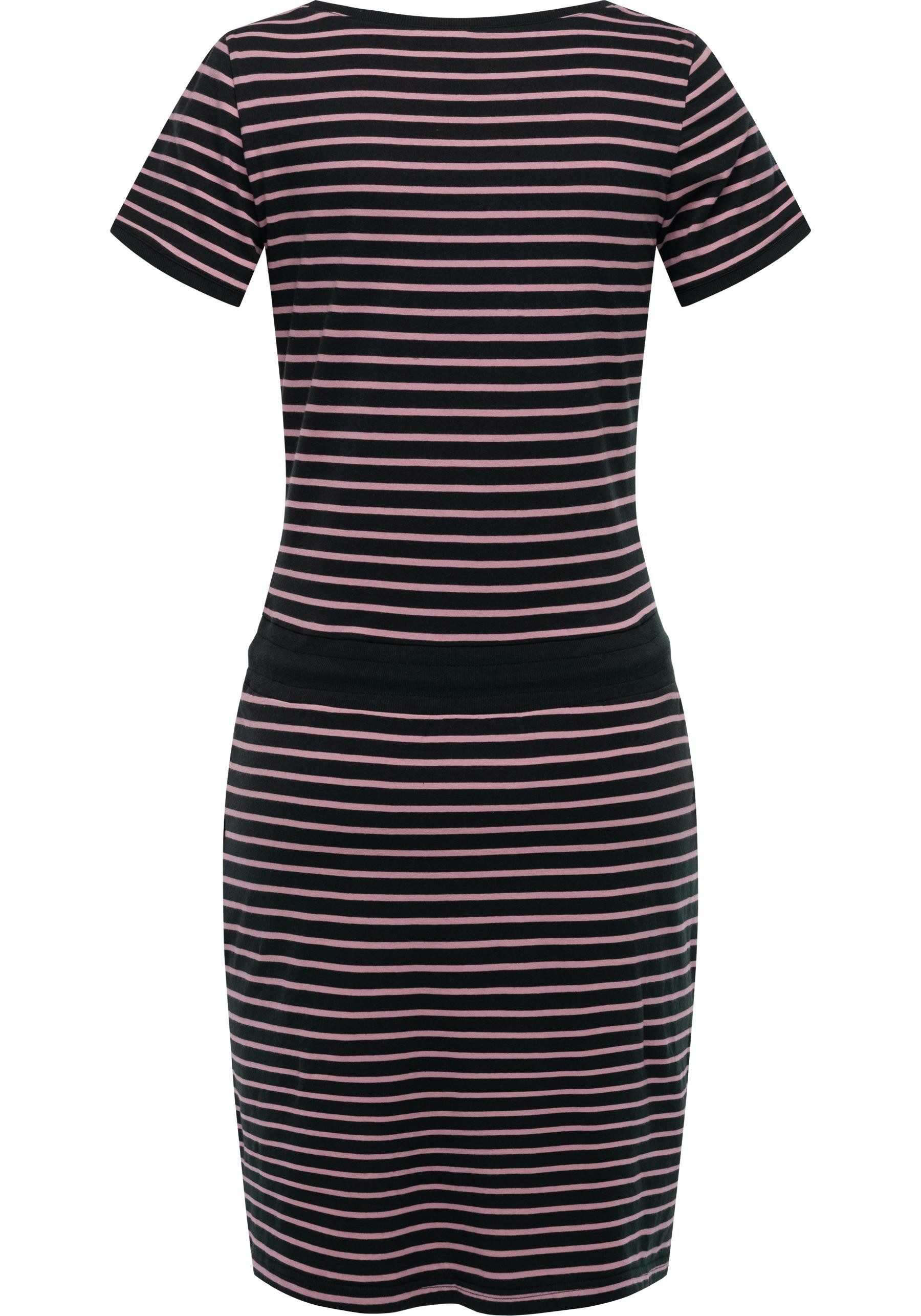 Ragwear Sommerkleid Baomi gestreiftes Damen Minikleid mit Taillenkordel und Taschen