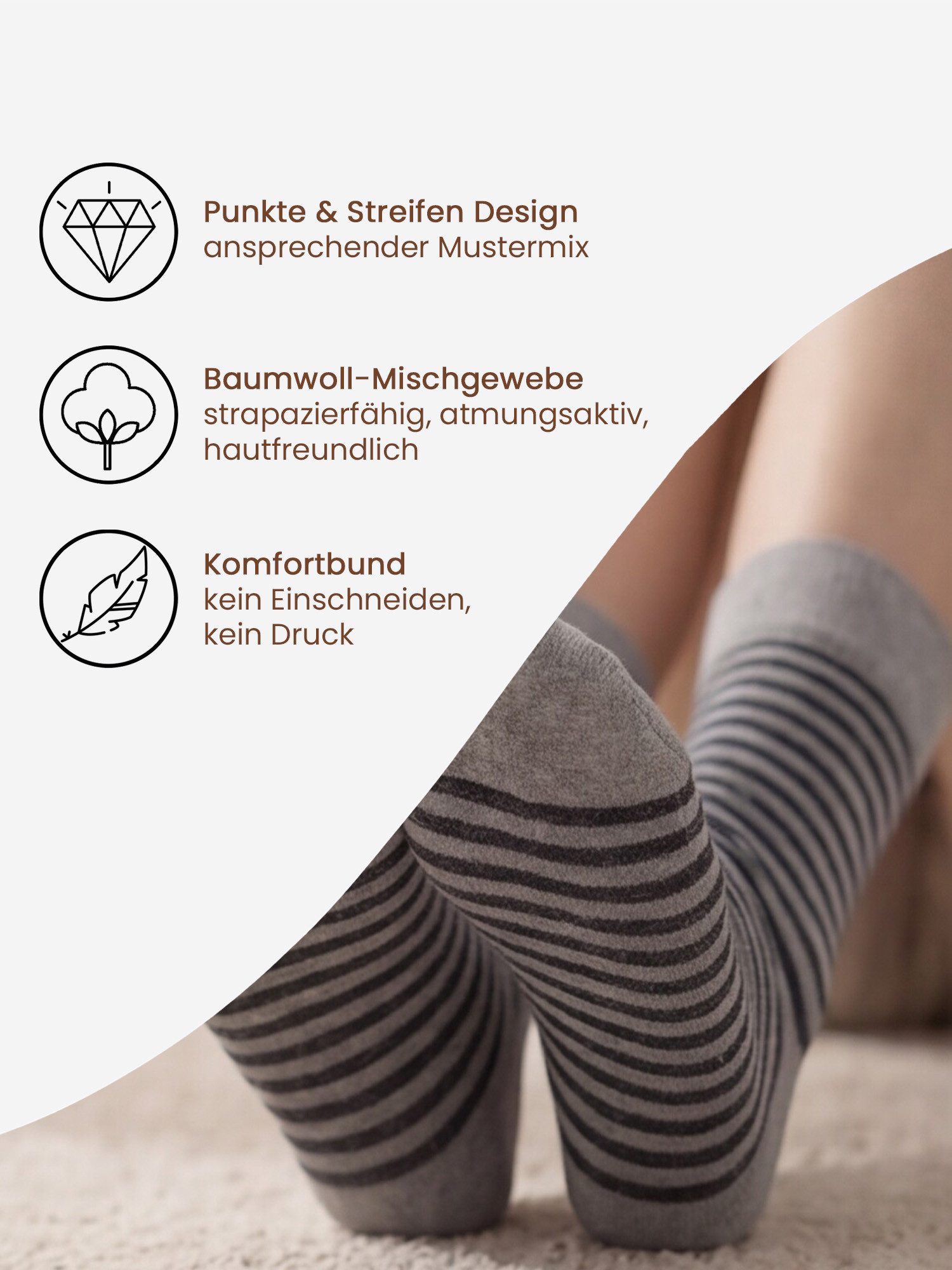 Vincent Creation® Socken Damen Socken Streifen & Punkte (10-Paar) in angenehmer Baumwollqualität