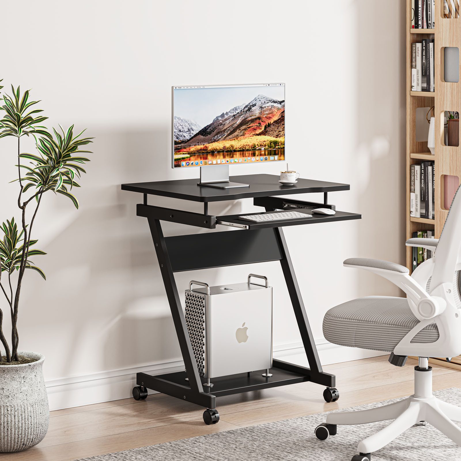 OUNUO Computertisch Schreibtisch Computertisch mit Rollen Laptoptisch Z-förmiger