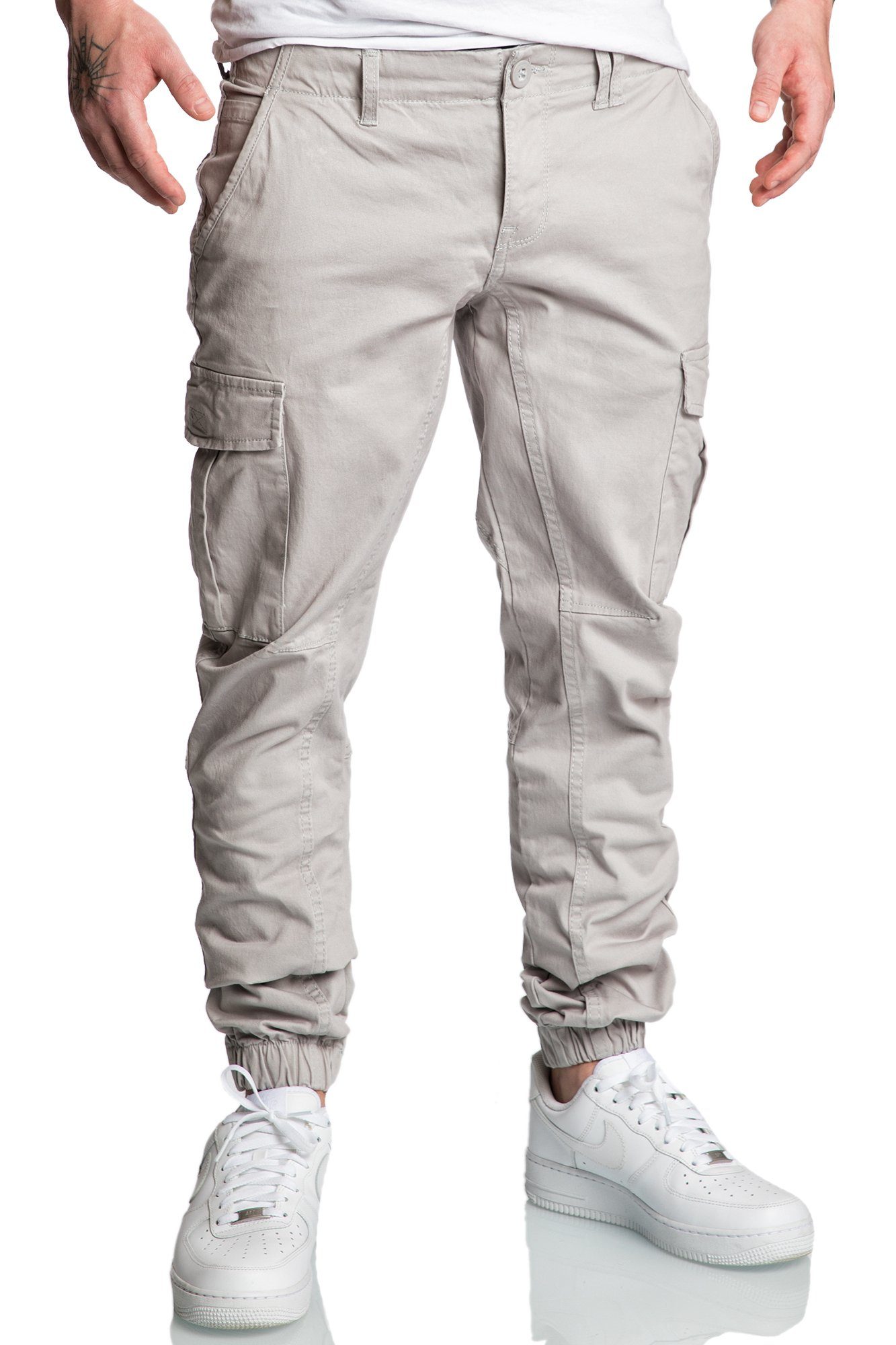 Amaci&Sons Chinohose RIALTO Cargo Jogger-Chino Herren Cargo Jogger Chino Jeans Hose Hellgrau