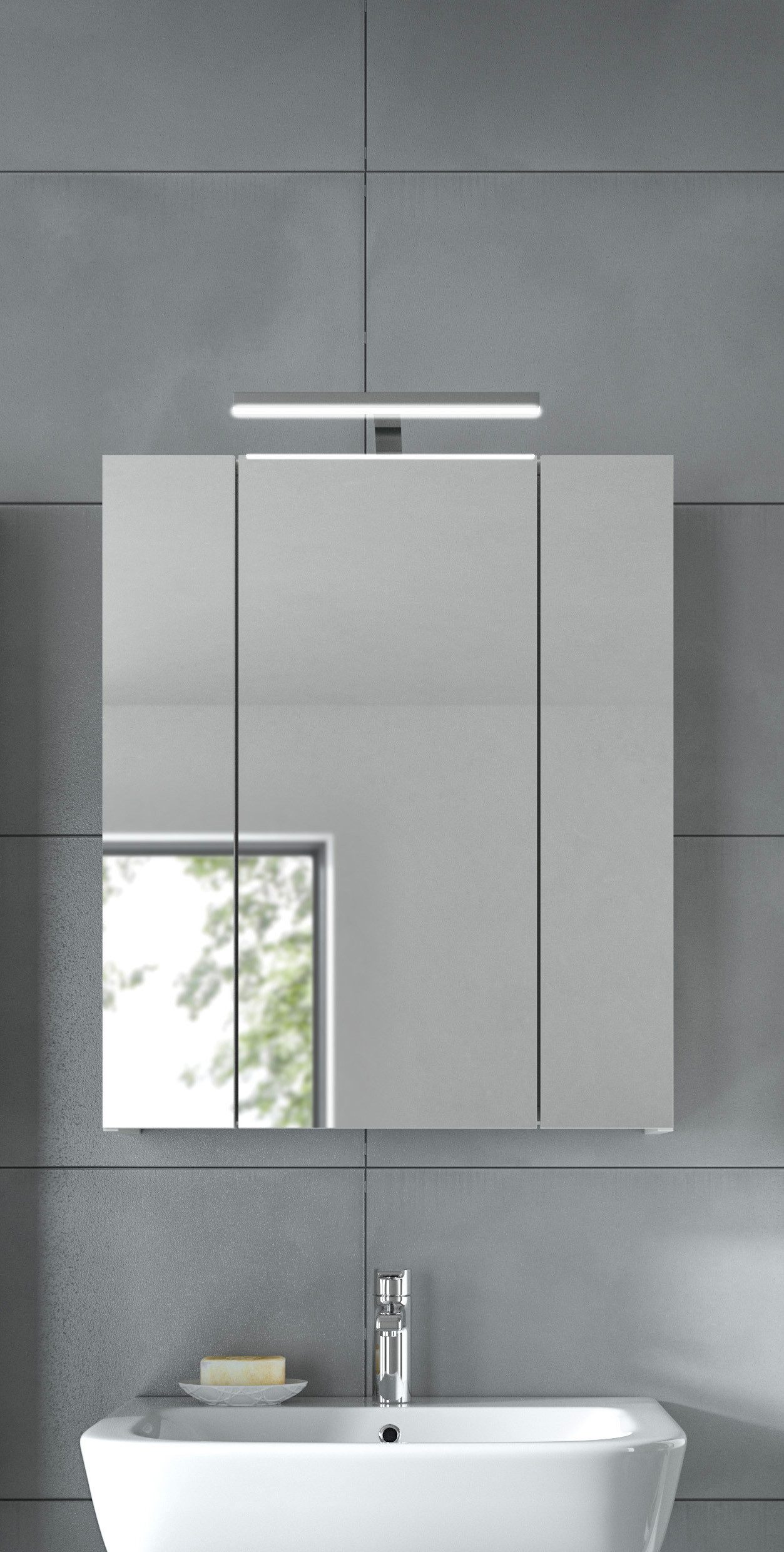 welltime Spiegelschrank FLORENZ, inkl. Beleuchtung, Breite 60 cm, 3 Spiegeltüren (TOPSELLER) in verschiedenen Farben erhältlich, Badmöbel, Badschrank, Schrank,  – Bild 2 von 5