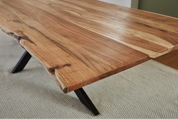 SAM® Baumkantentisch Memphistos (Tischplatte und 1 Gestell), massives Akazienholz, natürliche Baumkante, Metallgestell U-Form