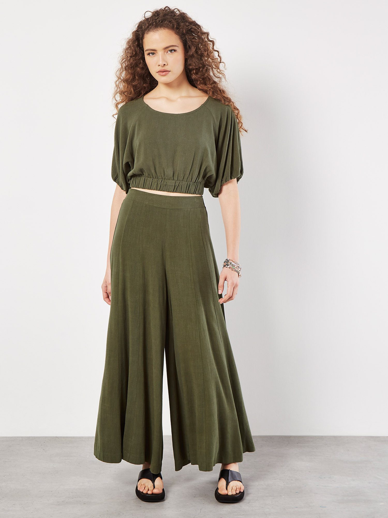 Apricot Palazzohose Linen Mix Palazzo Trousers mit elastischem Bund günstig online kaufen