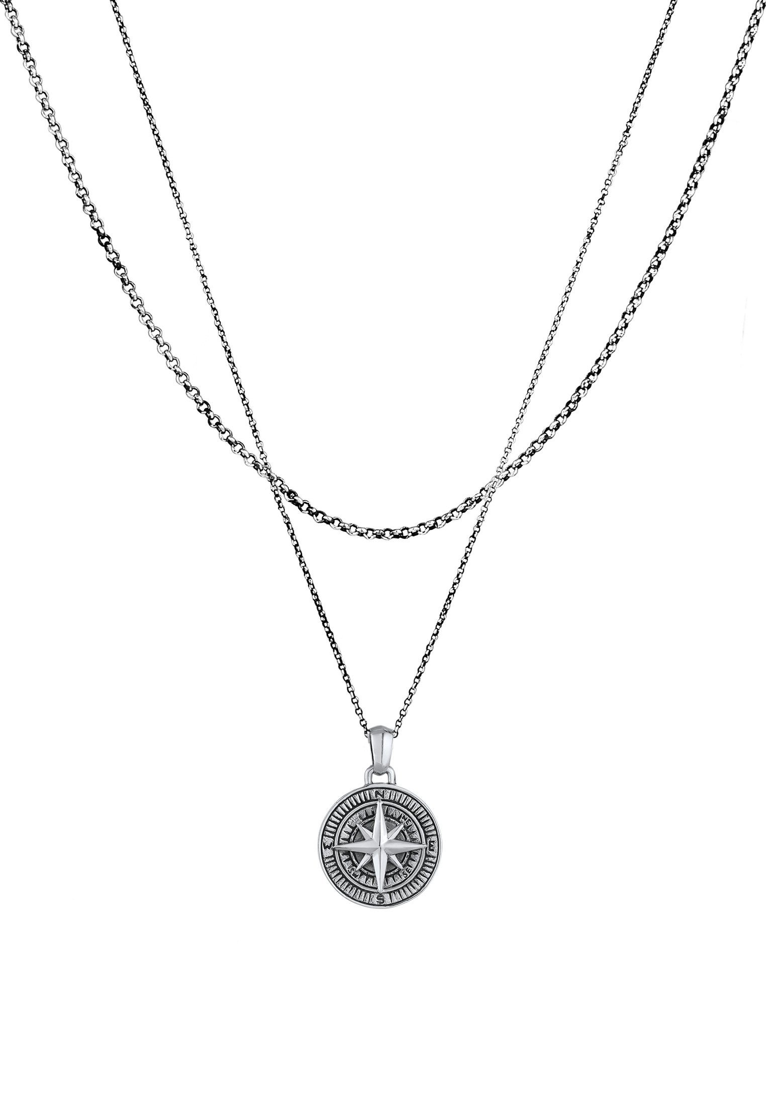 Kuzzoi Kette mit Anhänger Herren Layer Kompass Maritim 925 Silber