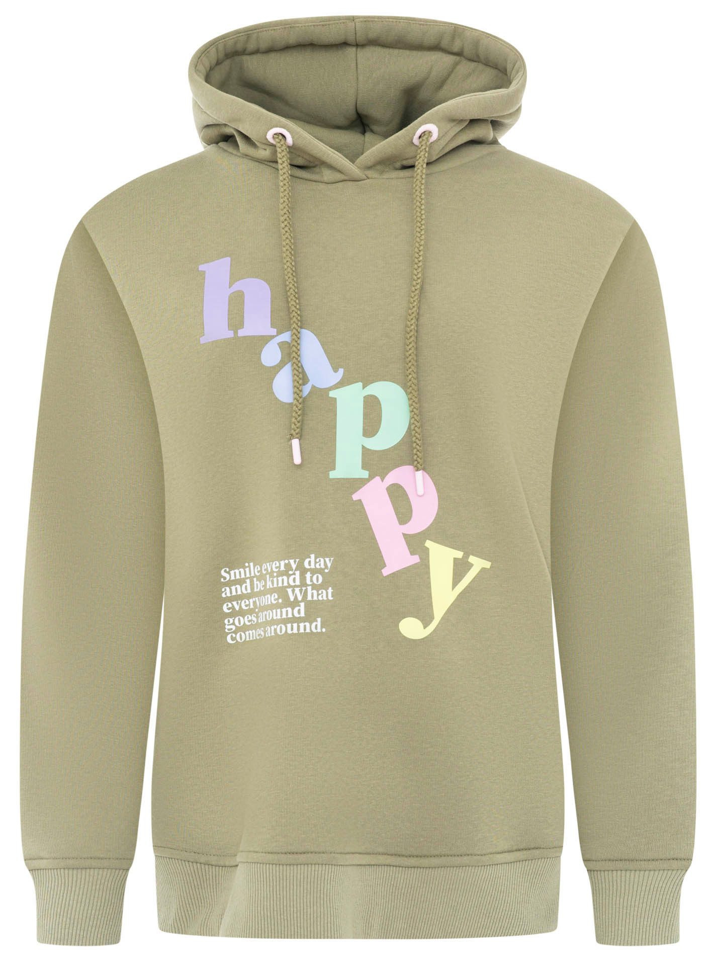 Zwillingsherz Hoodie "happy" großer „Happy“ Print, Kapuze mit Kordel, elastische Bündchen